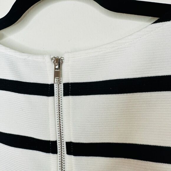 Ezra Black & White Striped Sleeveless V-Neck Crop Gathered Front Knot Back Zip S - Picture 8 of 13